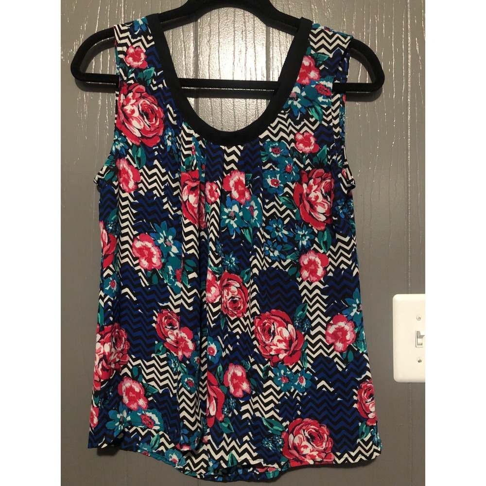 Candies Women's Tank Top Floral pink Flowy Black back tie Sleeveless y2k Large